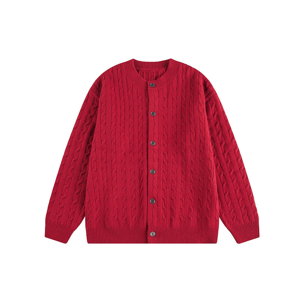 Knitted Cardigan Coat in Braided Loose Casual Style
